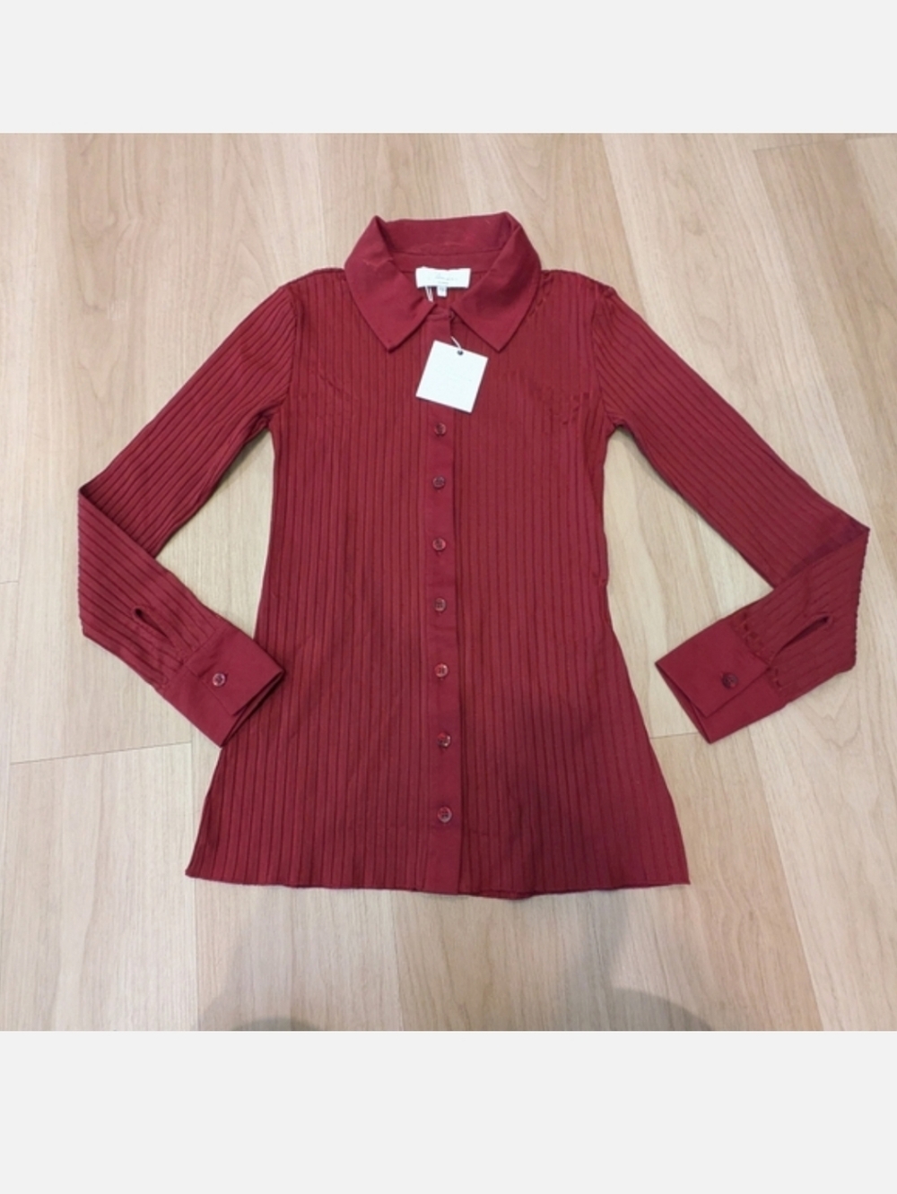 L'academie Revolve Burgundy Red Ribbed Long Sleeve Button Down Size S